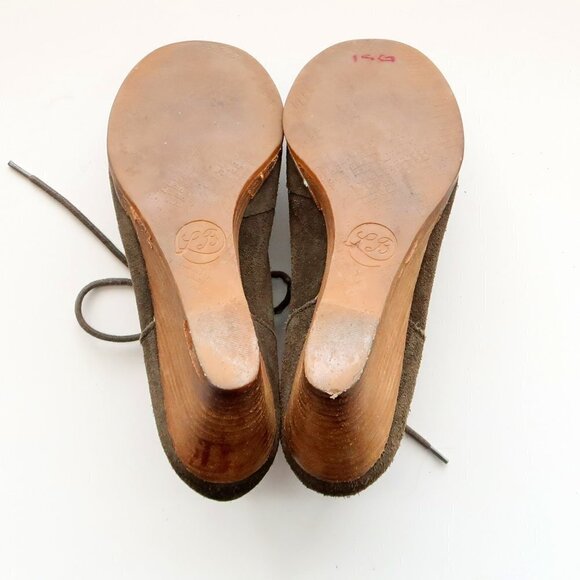 Lucky Brand Ysabel Military Green Lace-up Moc Toe Wedge Heel Ankle Boots Booties - Picture 7 of 16